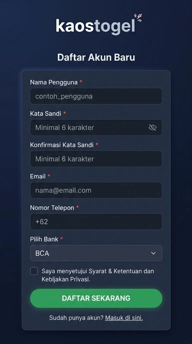 Cara Mudah Daftar Akun Baru kaostogel di Android